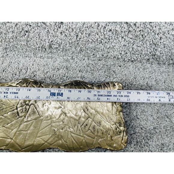 Gold Decorative Serving Tray Table Rectangular Wave Geometric With Stand - Picture 10 of 10